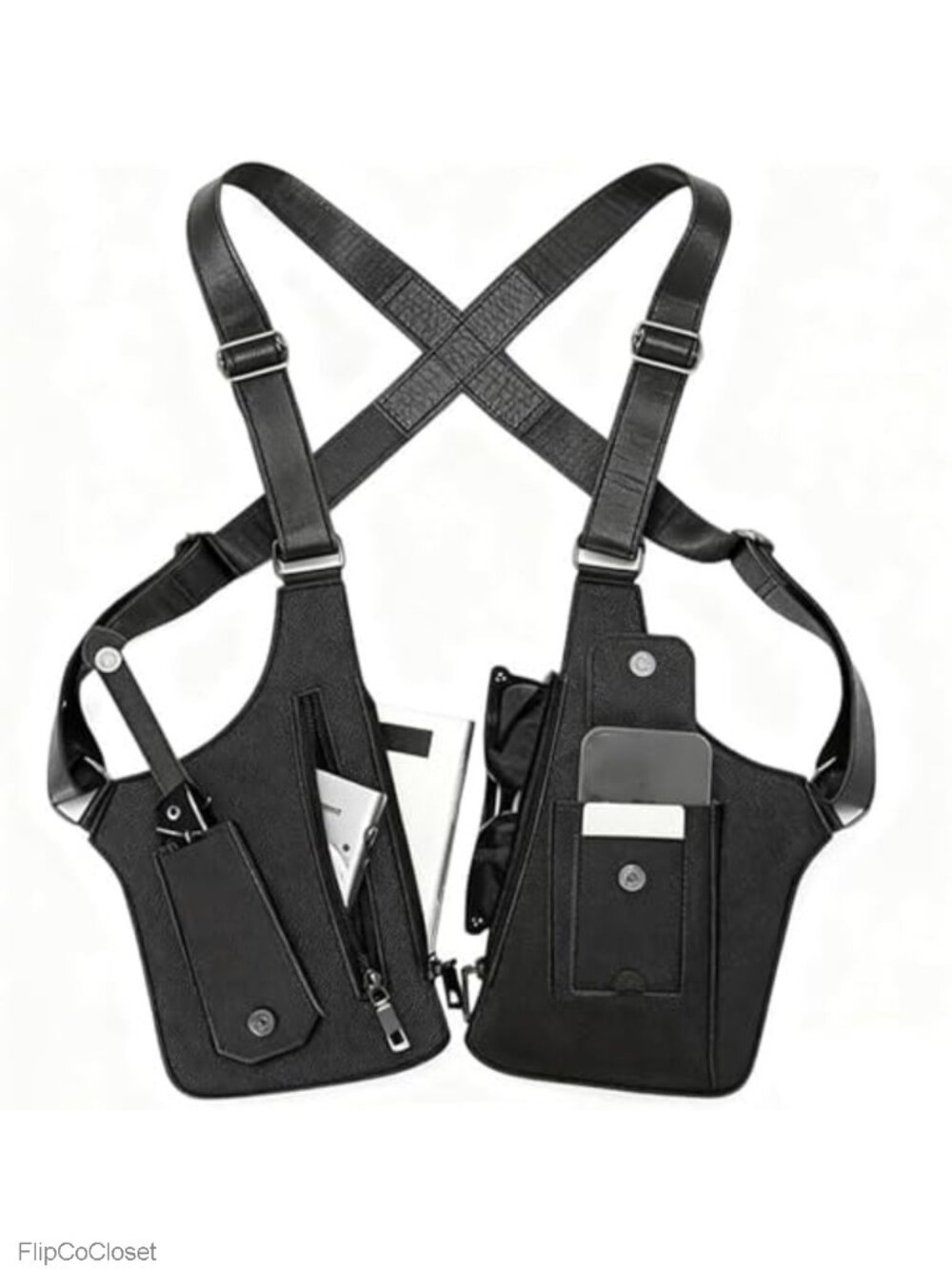 Faux Leather Underarm Shoulder Bag Adjustable Crossbody Multi-Pocket